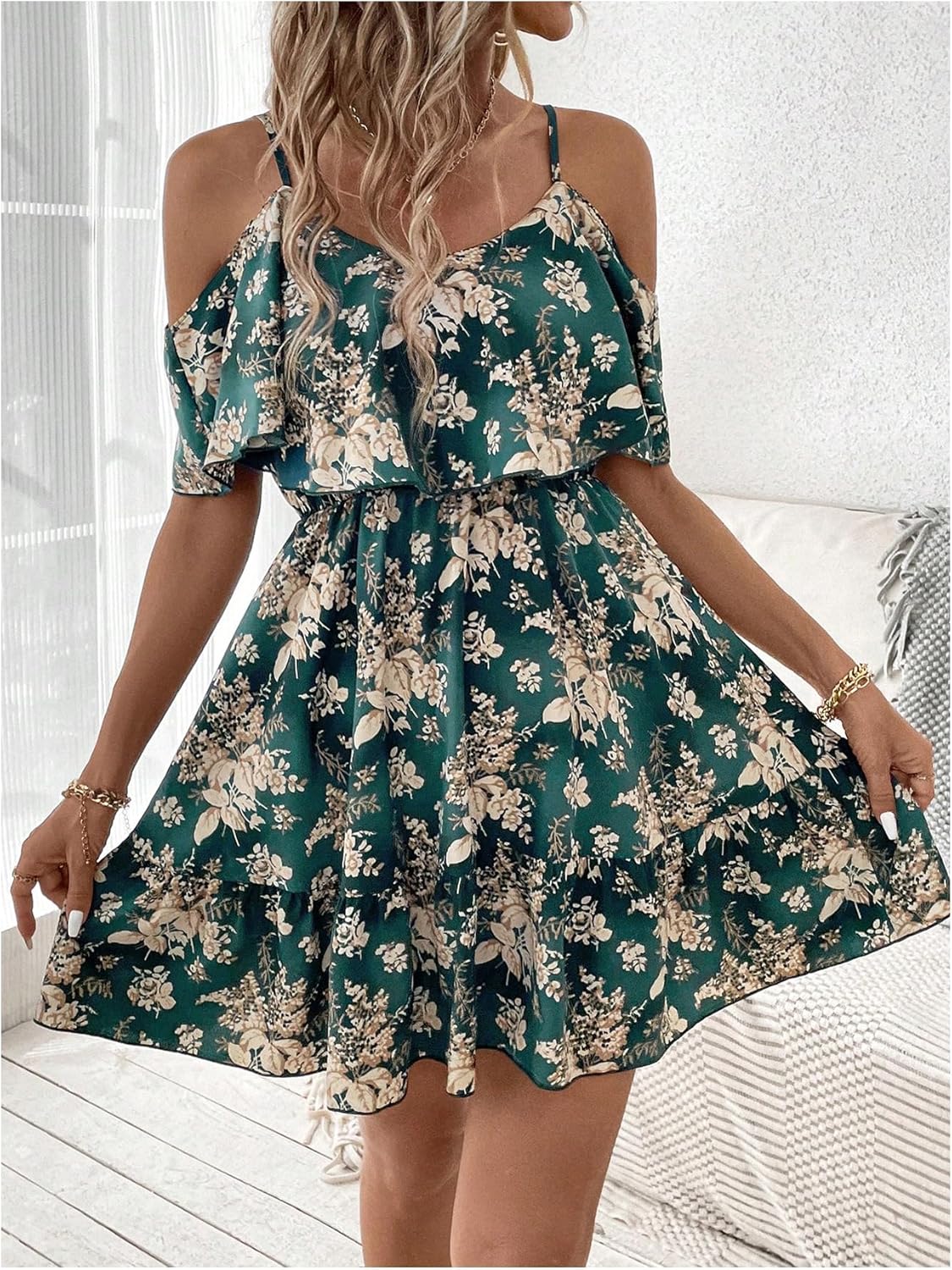 Women Cold Shoulder Dress Short Sleeve Vacation Elegant Mini Dresses