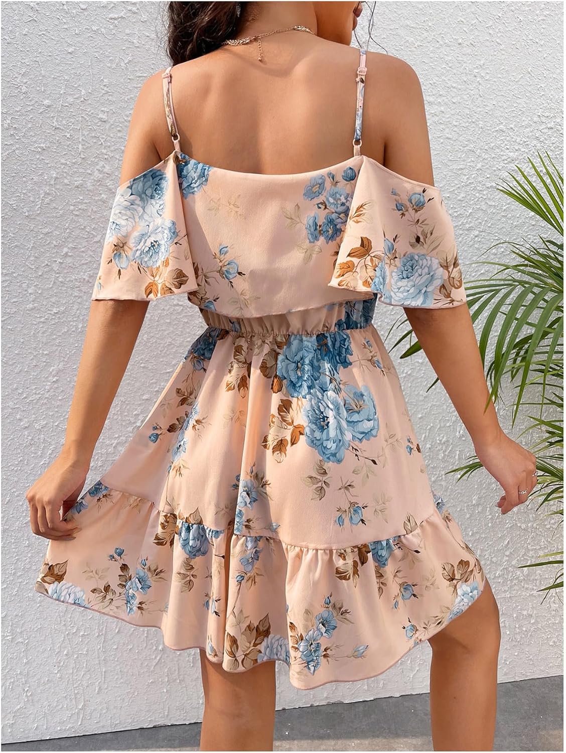 Women Cold Shoulder Dress Short Sleeve Vacation Elegant Mini Dresses