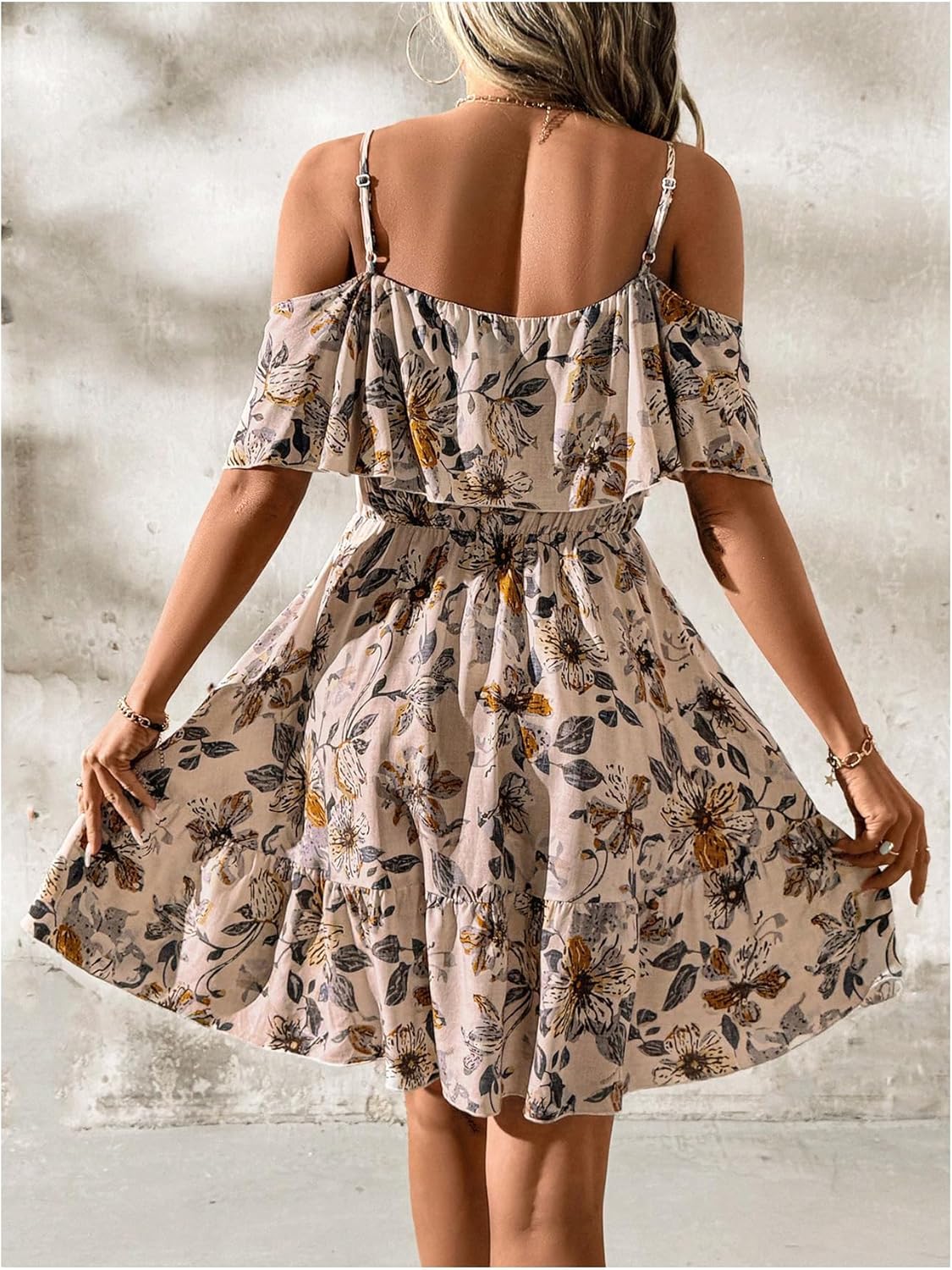 Women Cold Shoulder Dress Short Sleeve Vacation Elegant Mini Dresses