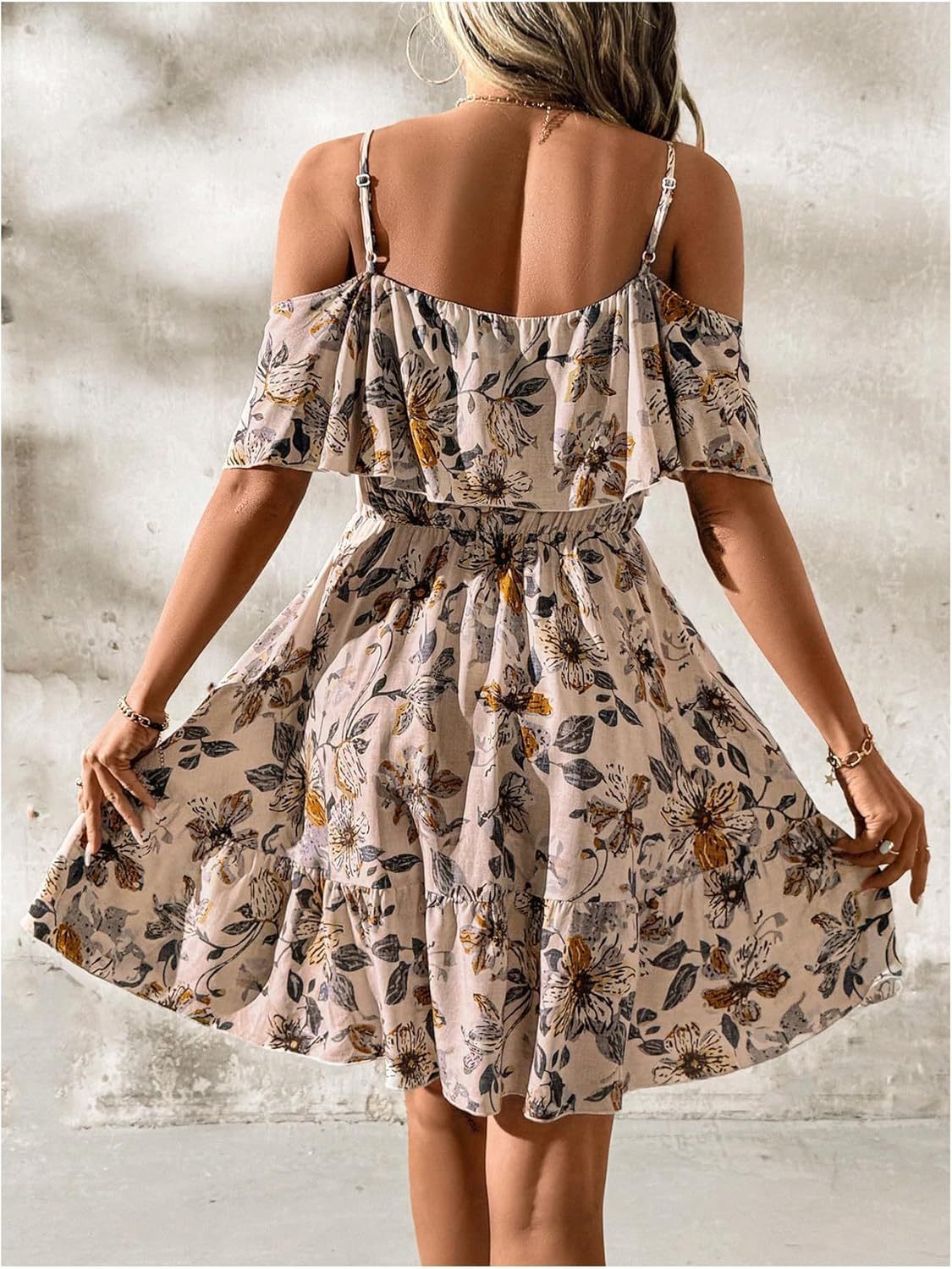 Women Cold Shoulder Dress Short Sleeve Vacation Elegant Mini Dresses