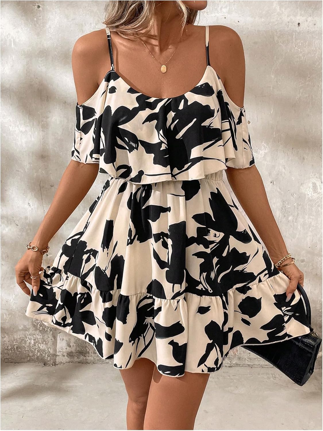 Women Cold Shoulder Dress Short Sleeve Vacation Elegant Mini Dresses