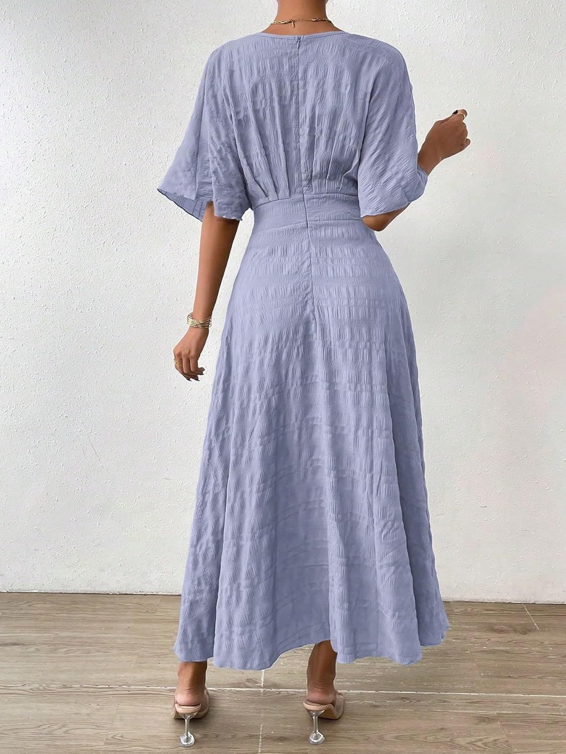Women V Neck Ruched Evening Long Dress