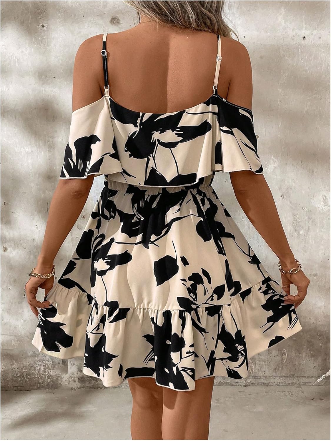 Women Cold Shoulder Dress Short Sleeve Vacation Elegant Mini Dresses