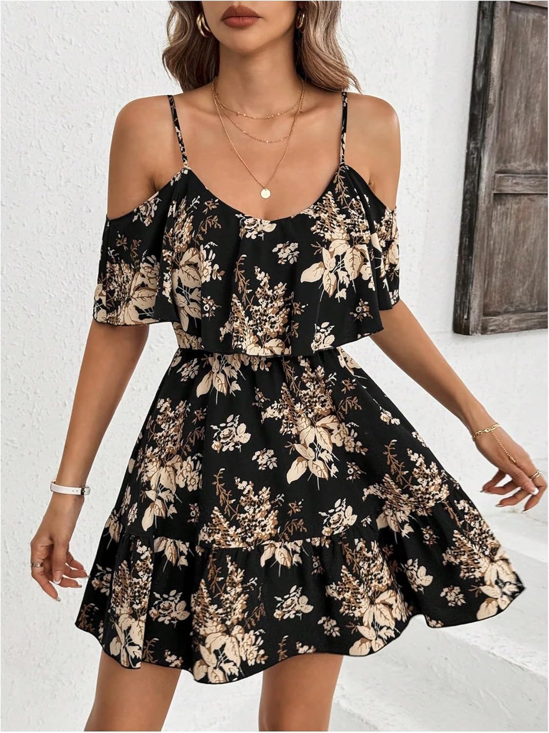 Women Cold Shoulder Dress Short Sleeve Vacation Elegant Mini Dresses