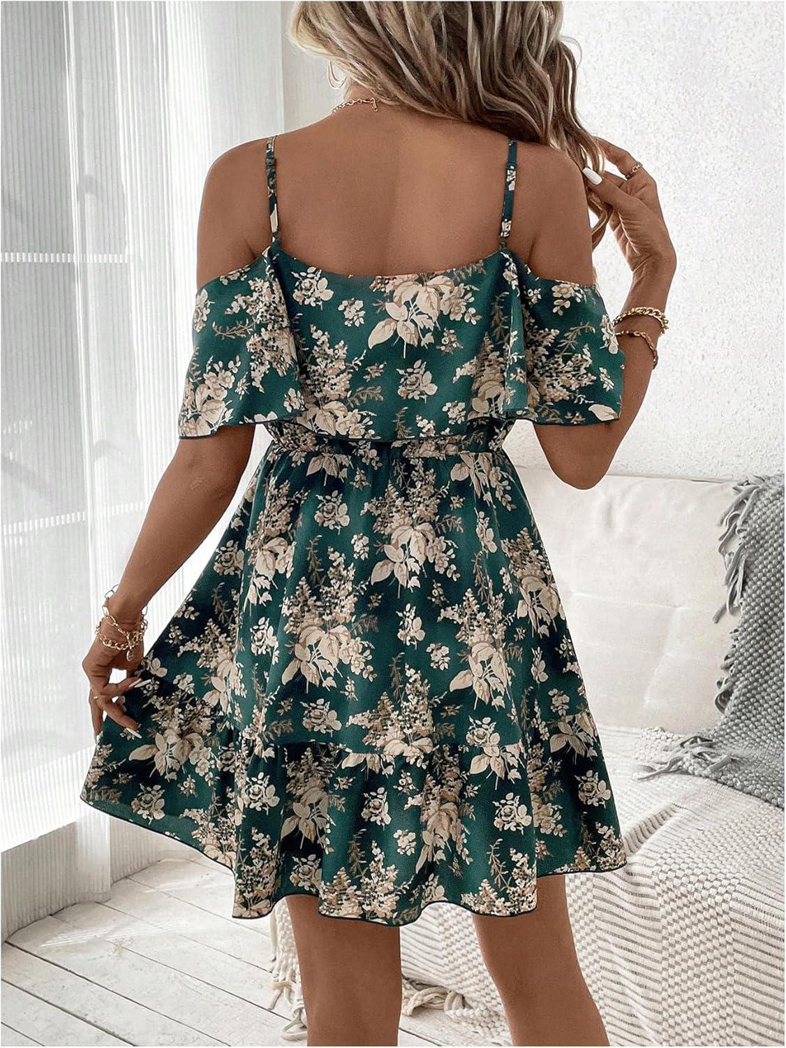 Women Cold Shoulder Dress Short Sleeve Vacation Elegant Mini Dresses