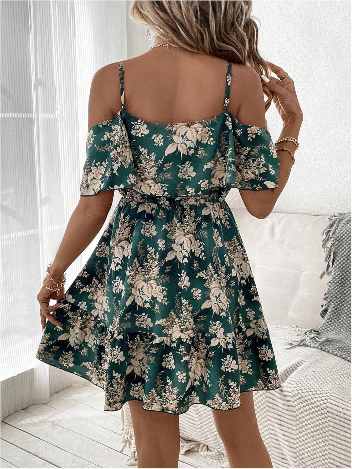 Women Cold Shoulder Dress Short Sleeve Vacation Elegant Mini Dresses