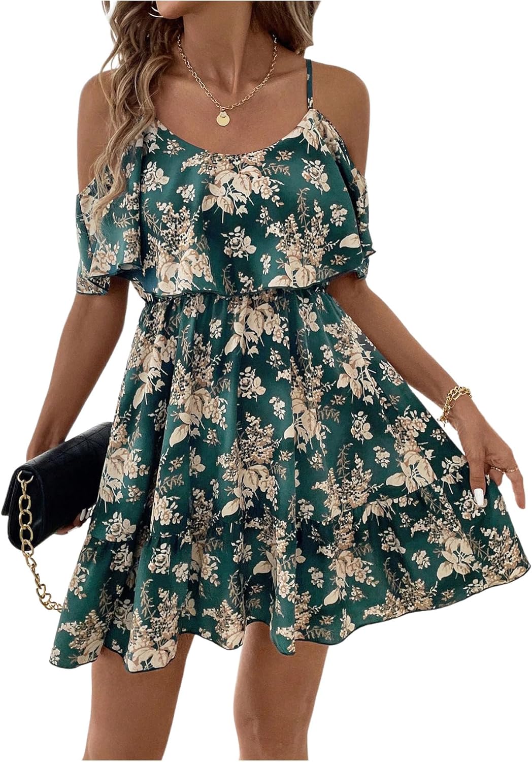 Women Cold Shoulder Dress Short Sleeve Vacation Elegant Mini Dresses