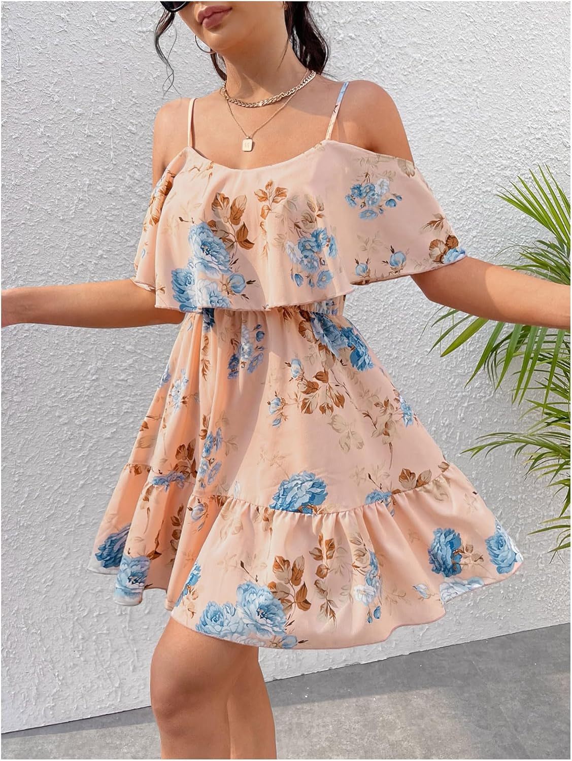 Women Cold Shoulder Dress Short Sleeve Vacation Elegant Mini Dresses