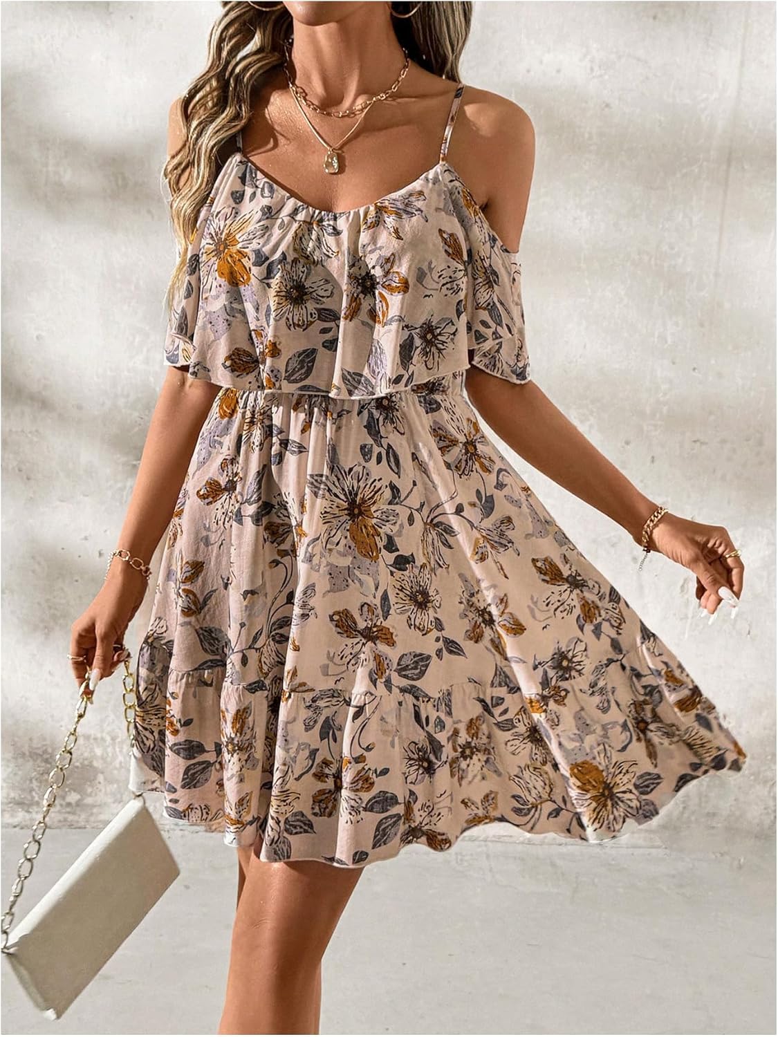 Women Cold Shoulder Dress Short Sleeve Vacation Elegant Mini Dresses