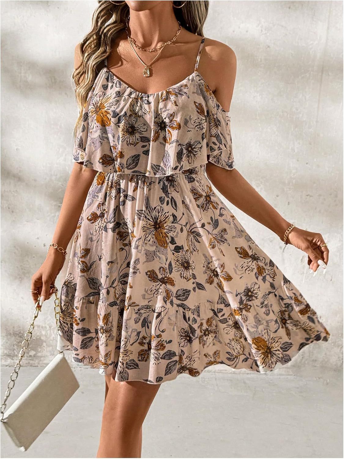 Women Cold Shoulder Dress Short Sleeve Vacation Elegant Mini Dresses