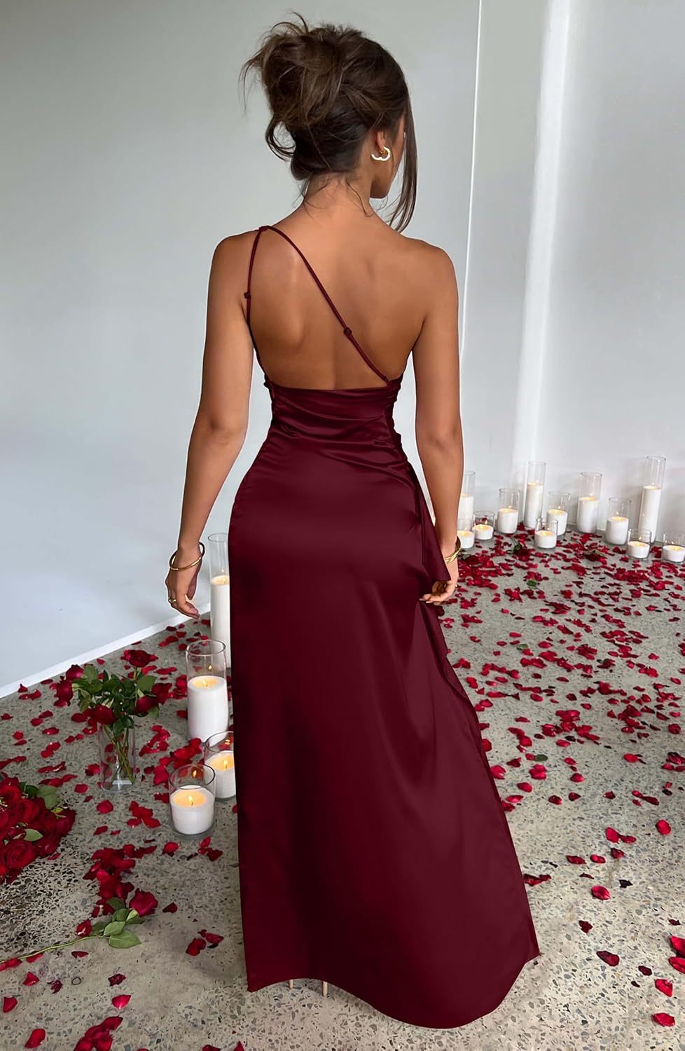 Women Sexy One Shoulder High Split Cocktail Wedding Party Maxi Dress