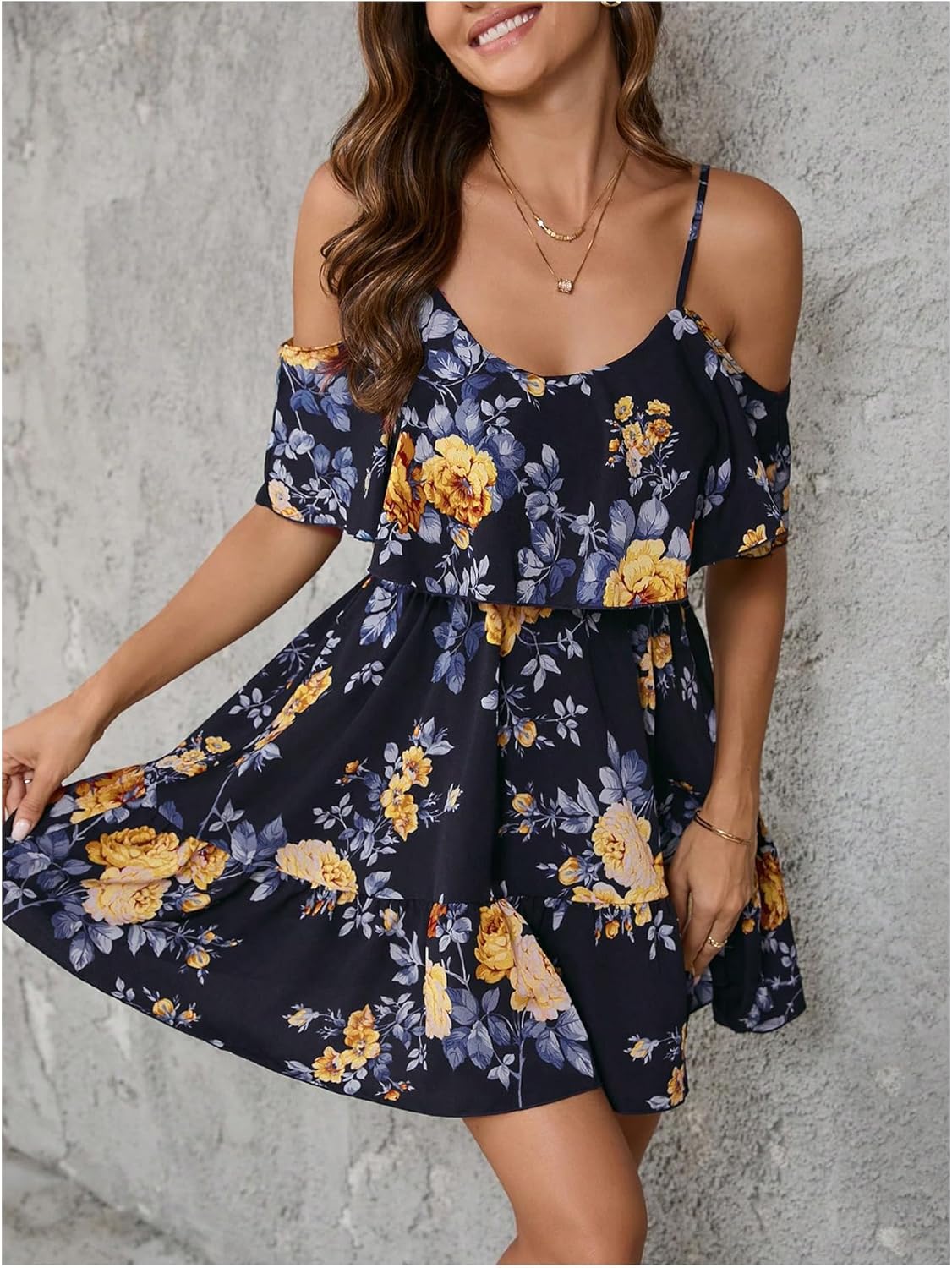 Women Cold Shoulder Dress Short Sleeve Vacation Elegant Mini Dresses