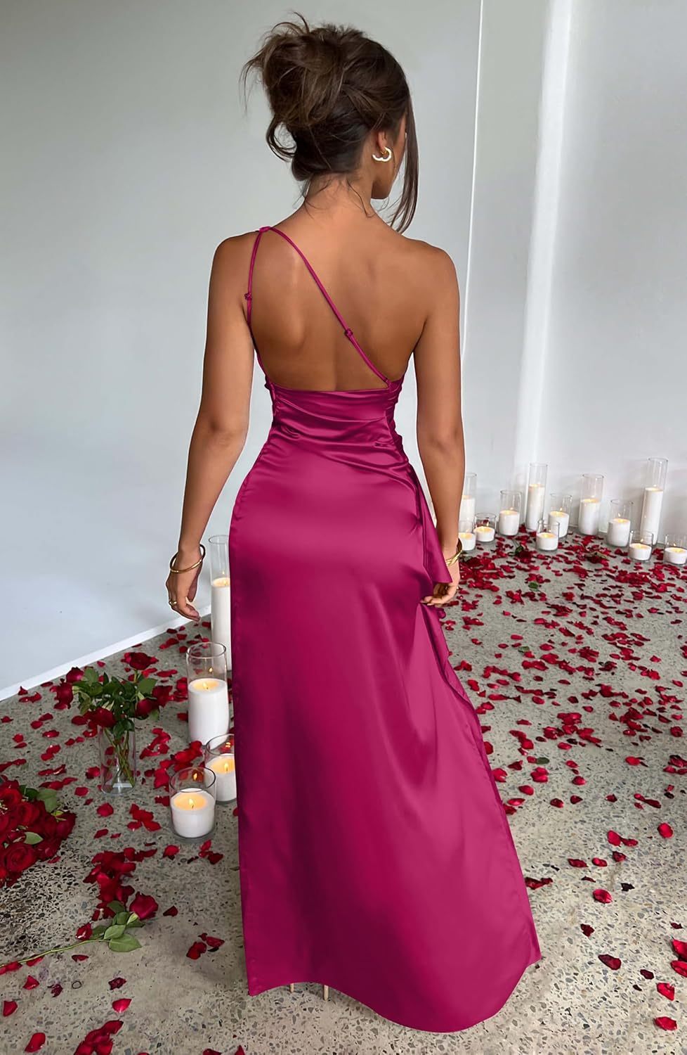 Women Sexy One Shoulder High Split Cocktail Wedding Party Maxi Dress