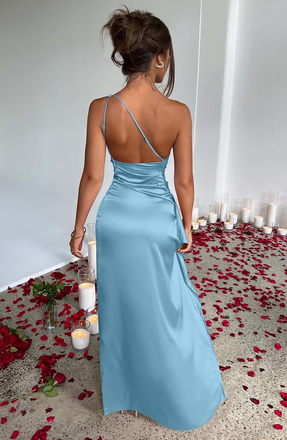 Women Sexy One Shoulder High Split Cocktail Wedding Party Maxi Dress