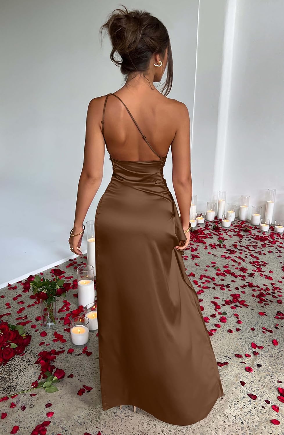 Women Sexy One Shoulder High Split Cocktail Wedding Party Maxi Dress