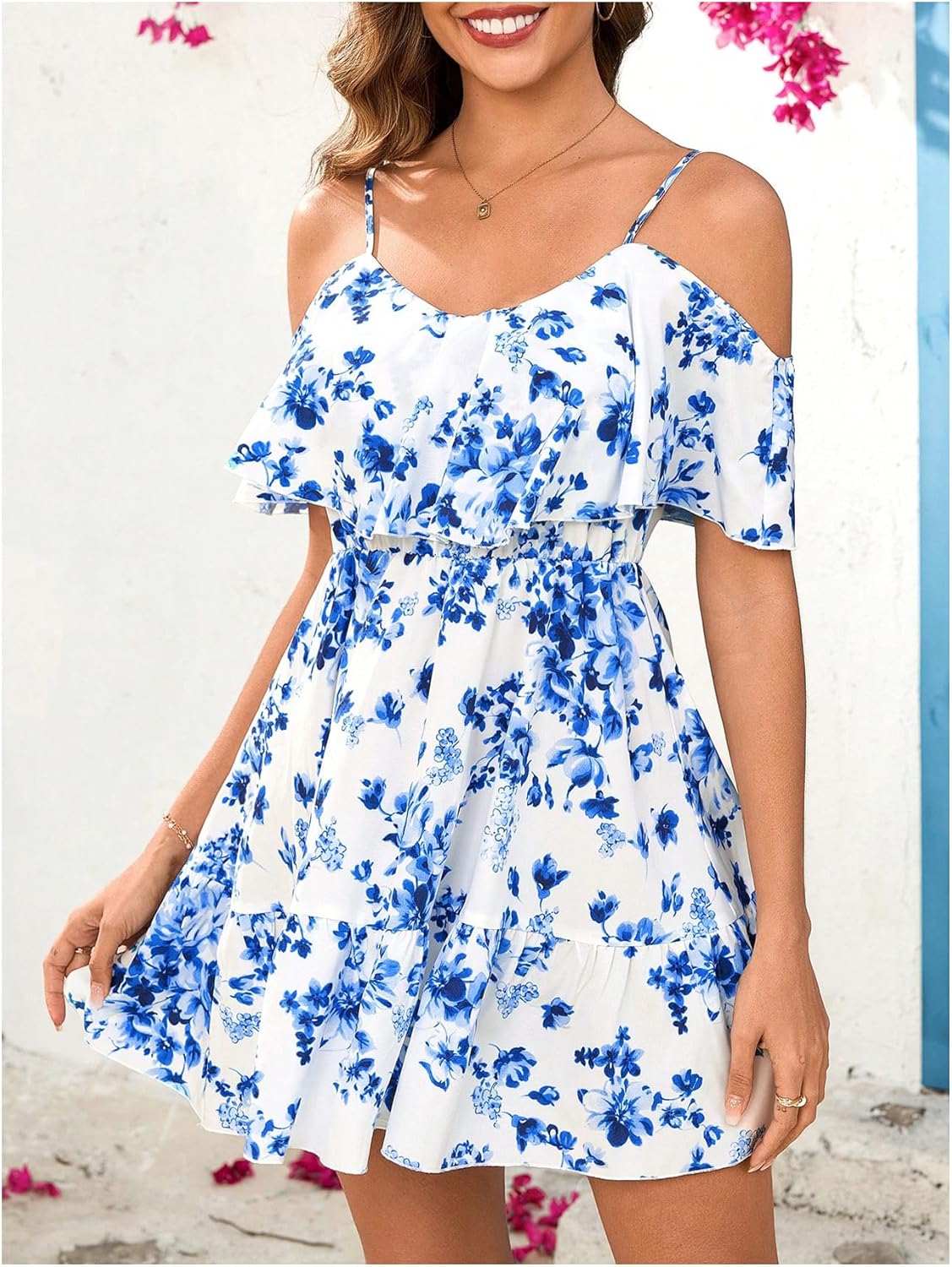 Women Cold Shoulder Dress Short Sleeve Vacation Elegant Mini Dresses