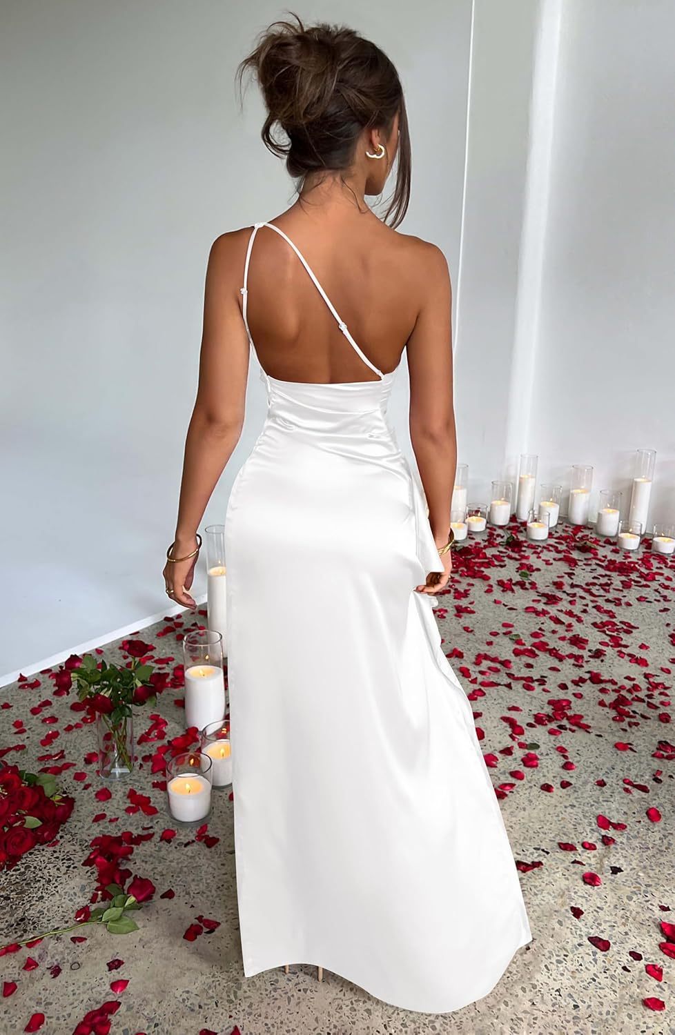 Women Sexy One Shoulder High Split Cocktail Wedding Party Maxi Dress