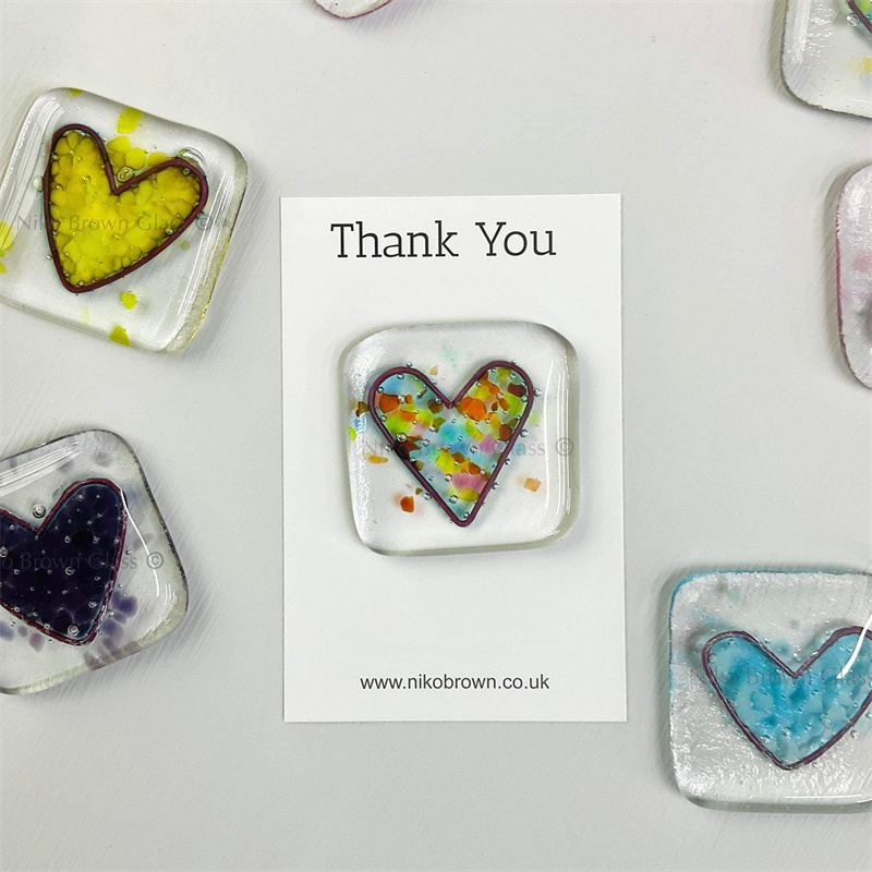 Fused glass heart pocket hug token