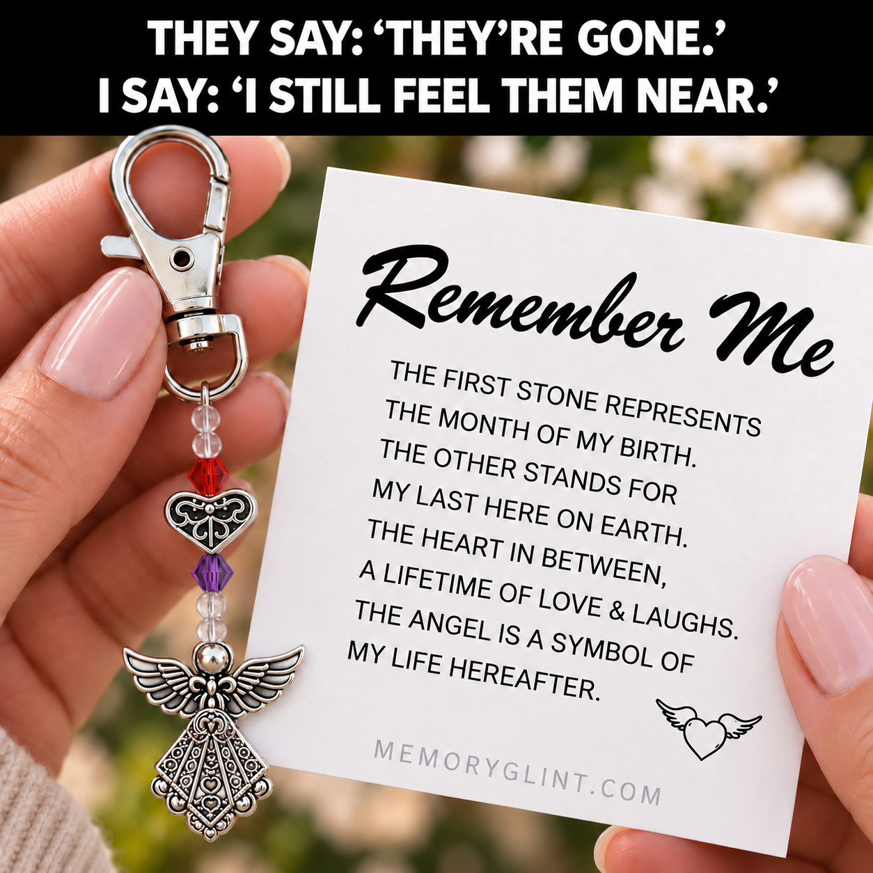 The Remember Me Poem & Charm – Angel, Hummingbird & Cross 