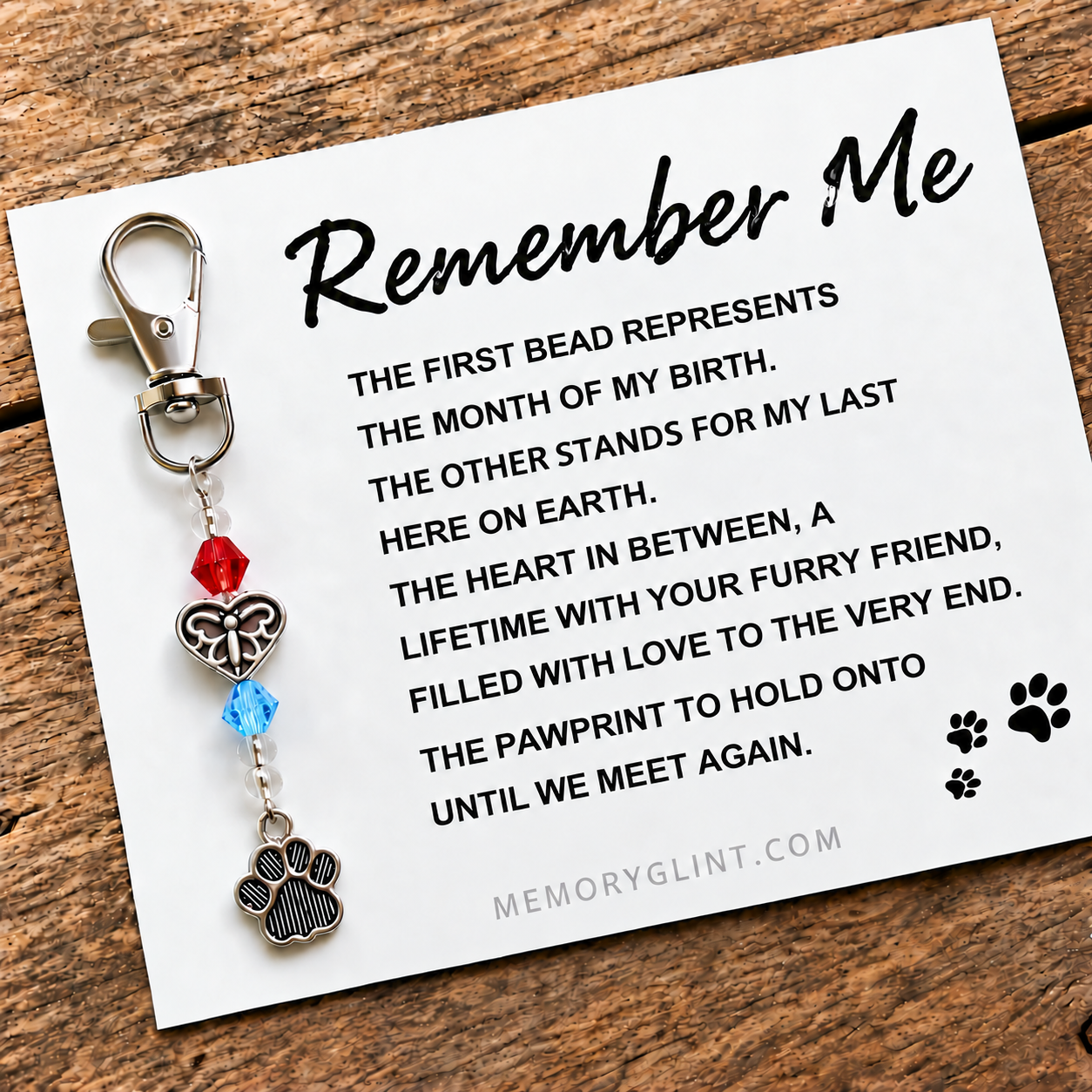 The Remember Me Poem & Charm, Heart Paw-Angel Paw