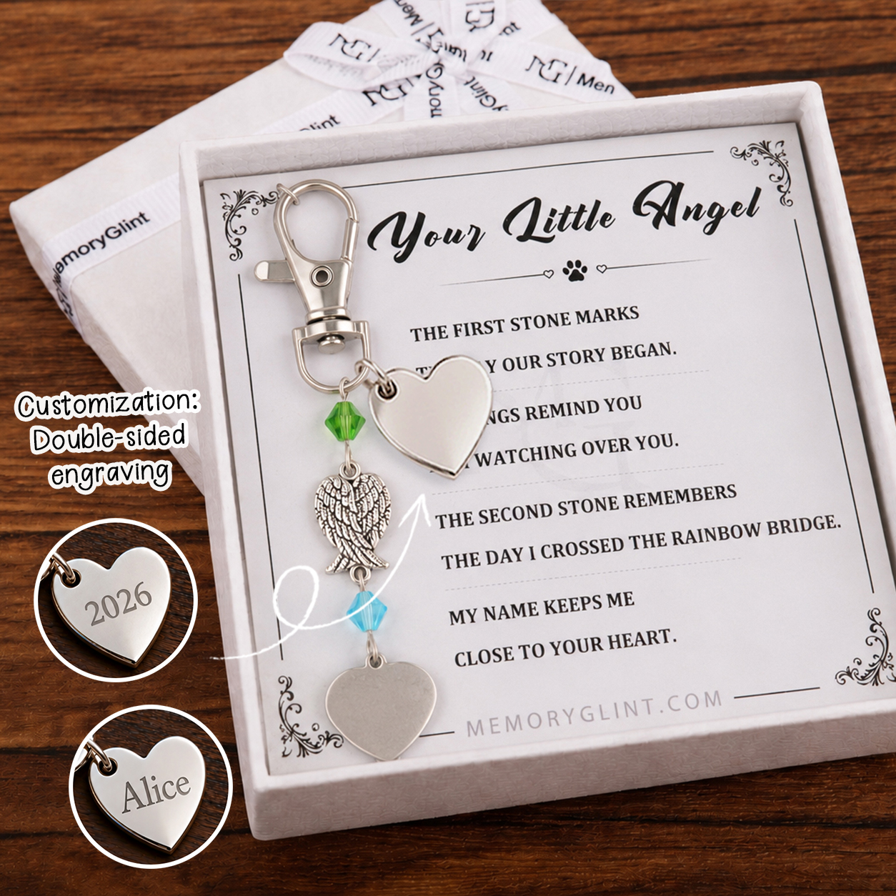 The Pet Love Your Little Angel Poem & Charm,Wings & Heart-Shaped Name Tag
