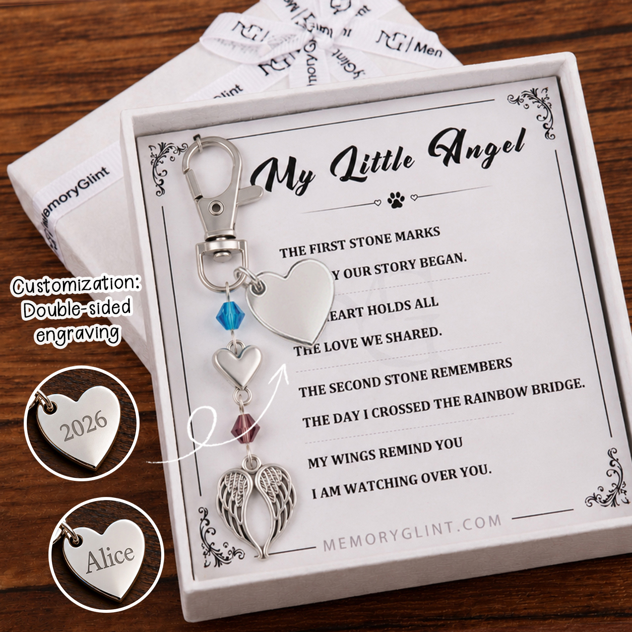 The Pet Love My Little Angel Poem & Charm,Heart & Wings