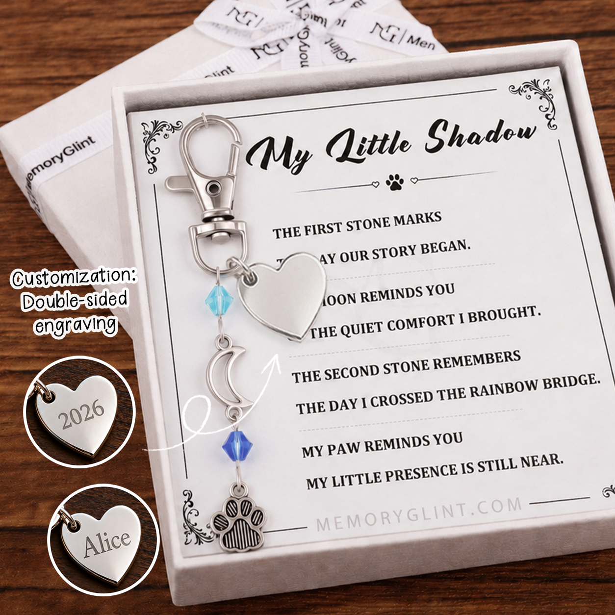 The Pet Love My Little Shadow Poem & Charm,Moon & Paw