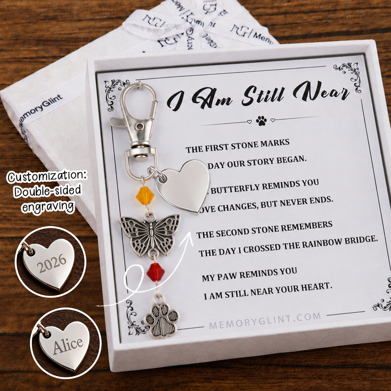 The Pet Love I Am Still Near Poem & Charm,Butterfly & Paw