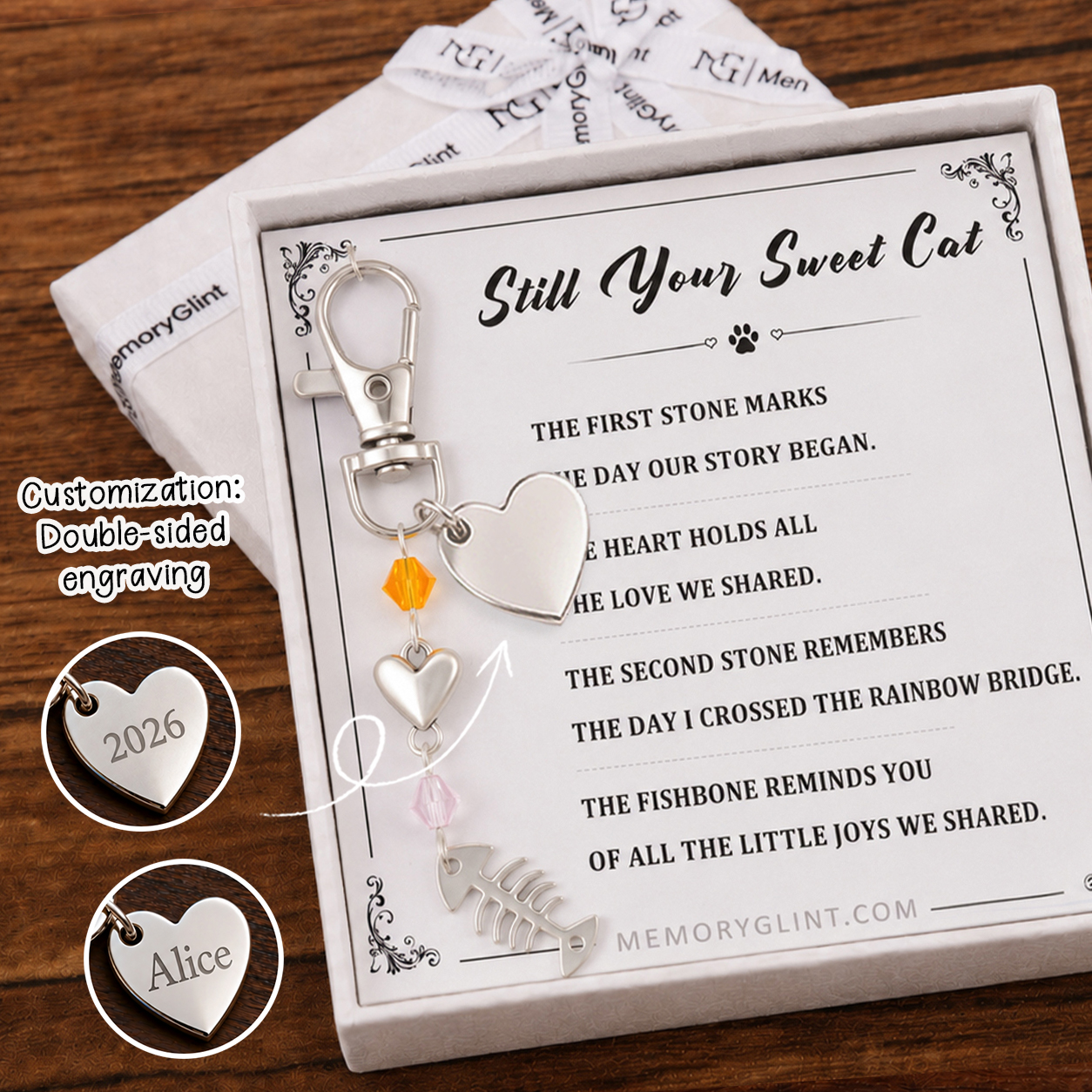 The Pet Love Still Your Sweet Cat Poem & Charm,Heart & Fishbone