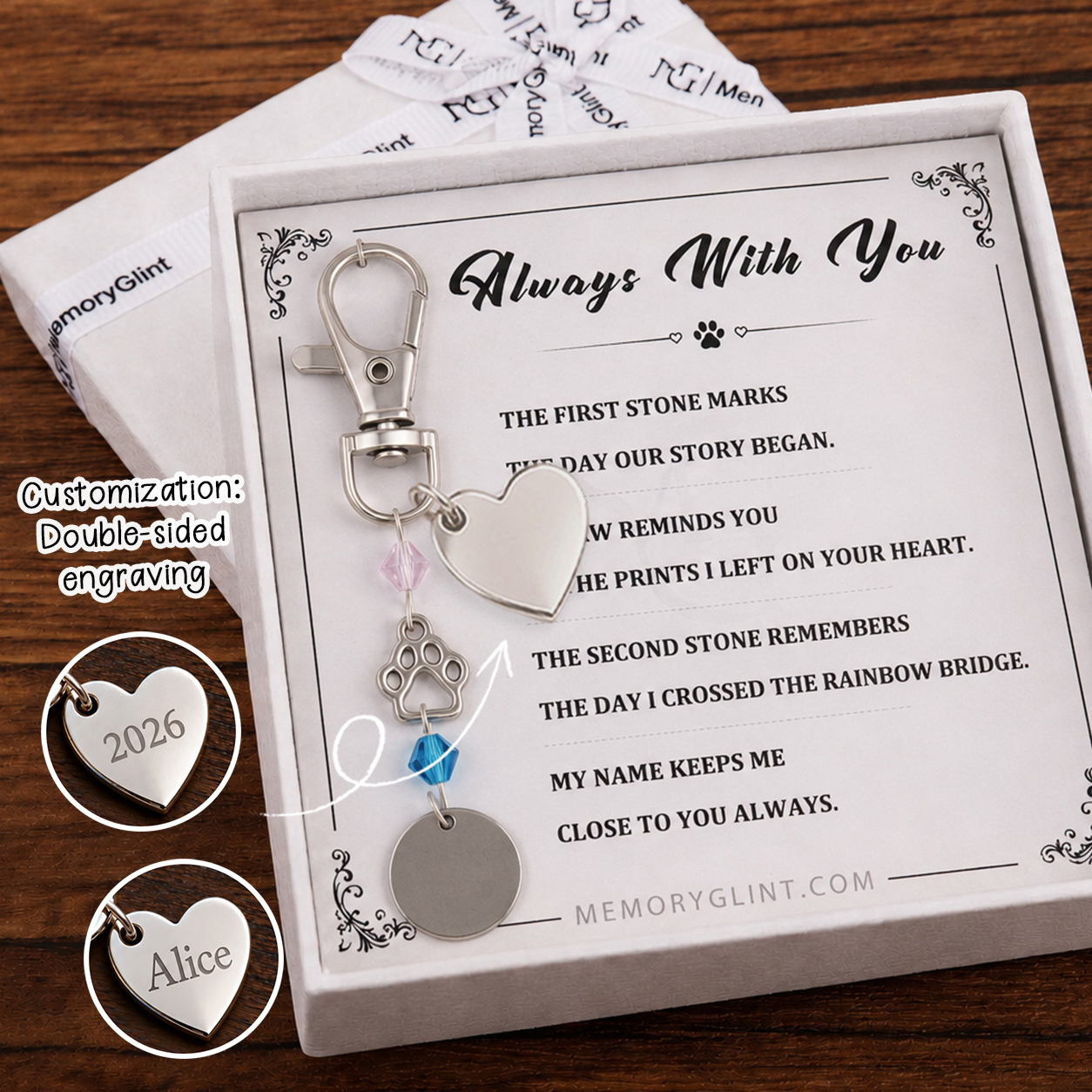The Pet Love Always With You Poem & Charm,Paw & Round Name Tag