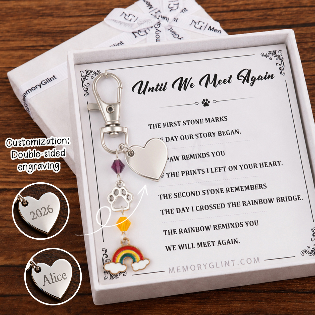 The Pet Love Until We Meet Again Poem & Charm,Paw & Rainbow