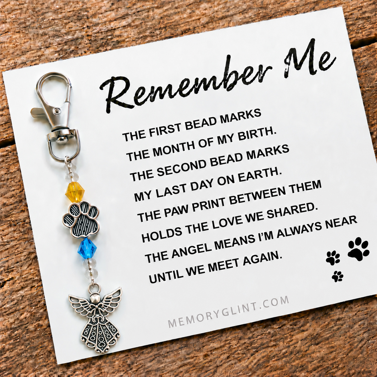 The Remember Me Poem & Charm, Heart Paw-Angel Paw