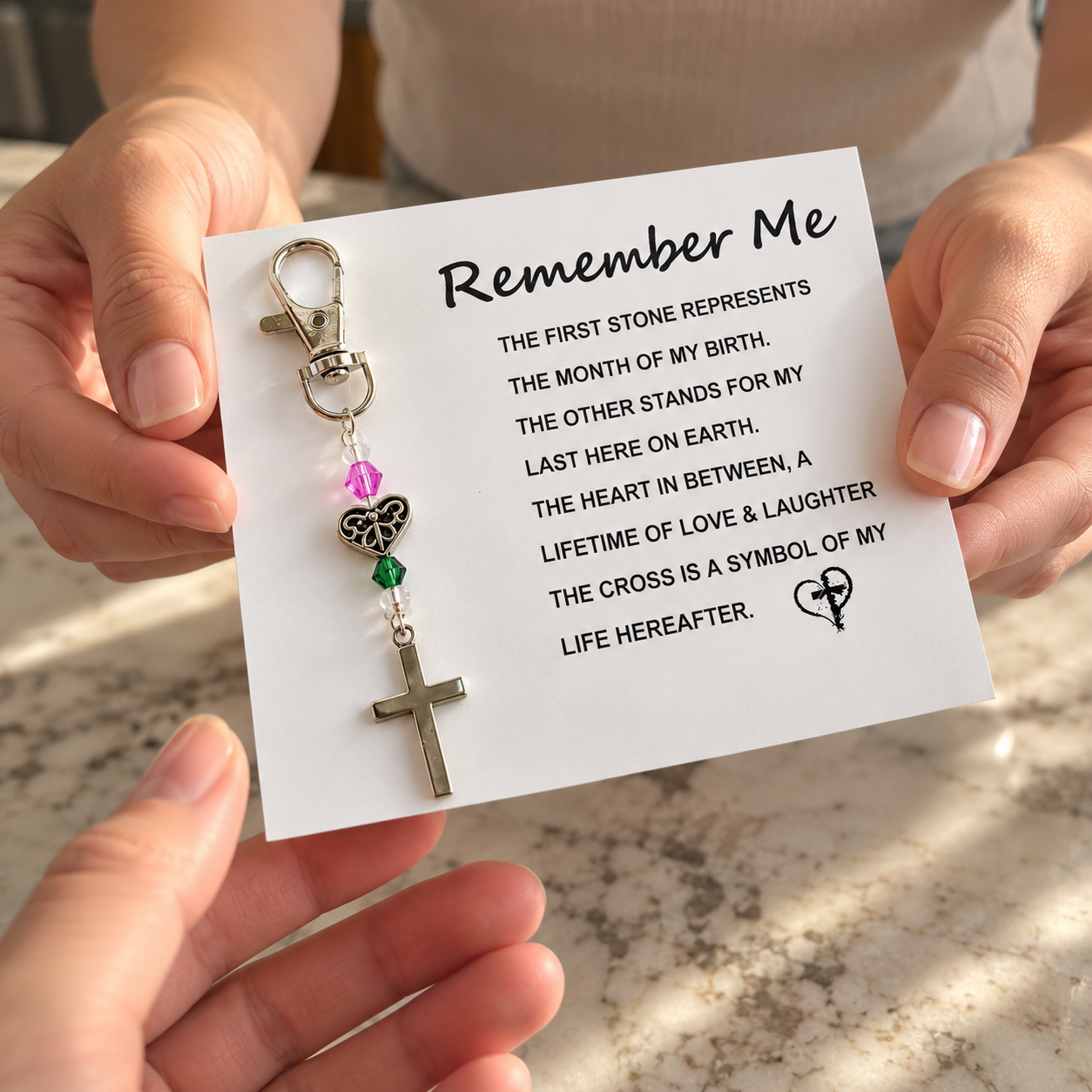 The Remember Me Poem & Charm – Cross, Angel & Hummingbird