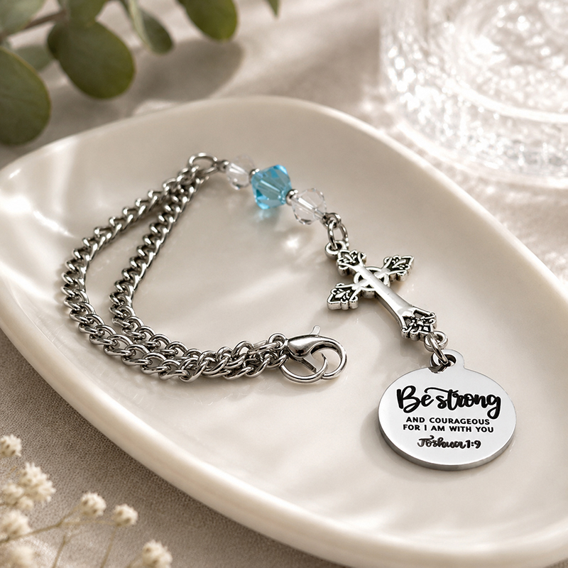 Christian Cross Car Charm – “Be Strong & Courageous” Joshua 1:9 Faith Gift