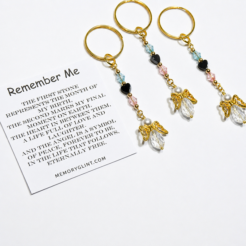 Remember Me Angel Memorial Keychain | Personalized Birthstones