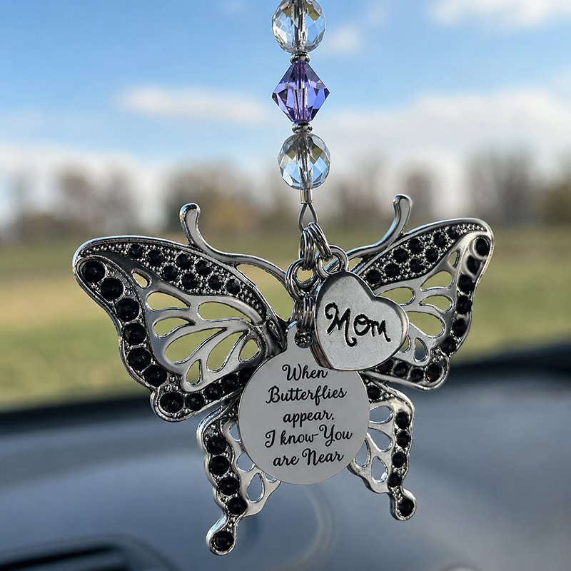 When Butterflies Appear Memorial Car Charm – Personalized Birthstone Butterfly Gift
