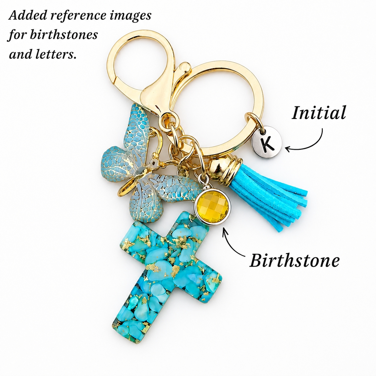 Resin Cross Keychain-Butterfly-Turquoise