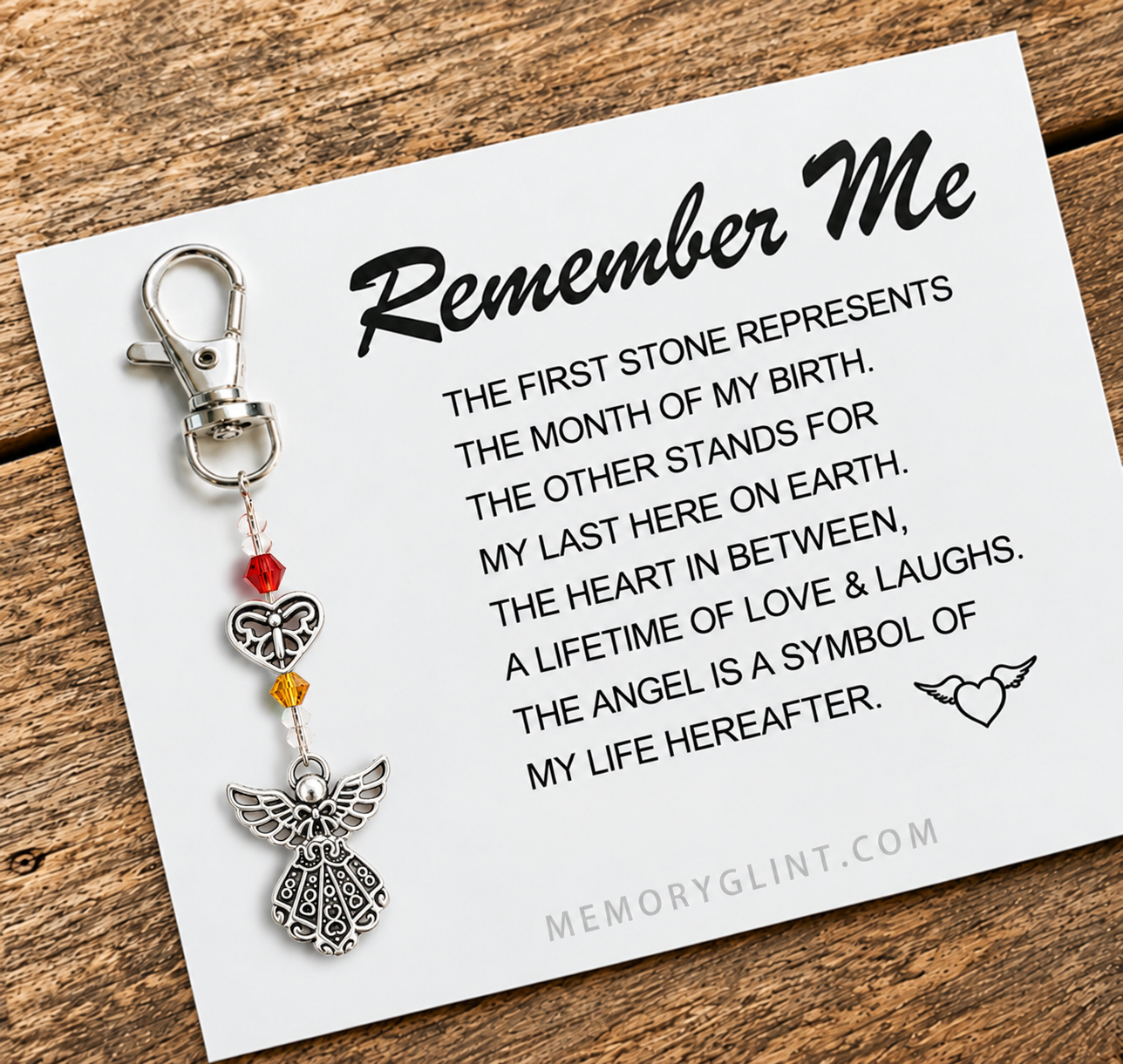 The Remember Me Poem & Charm – Angel, Hummingbird & Cross 
