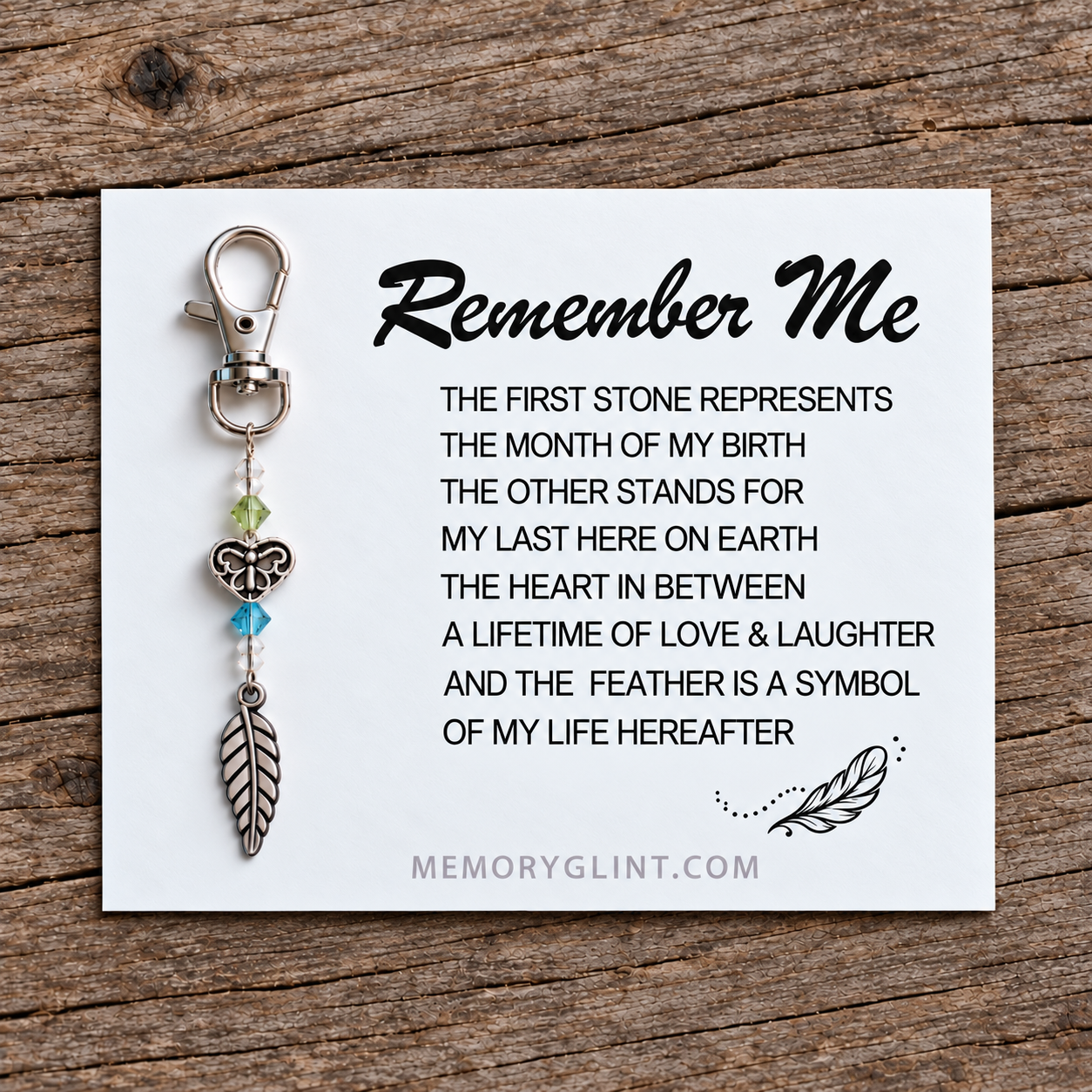 The Remember Me Poem & Charm, Feather