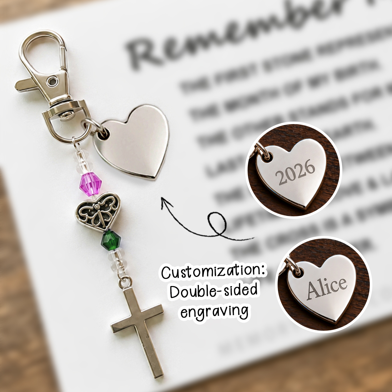 The Remember Me Poem & Charm – Cross, Angel & Hummingbird