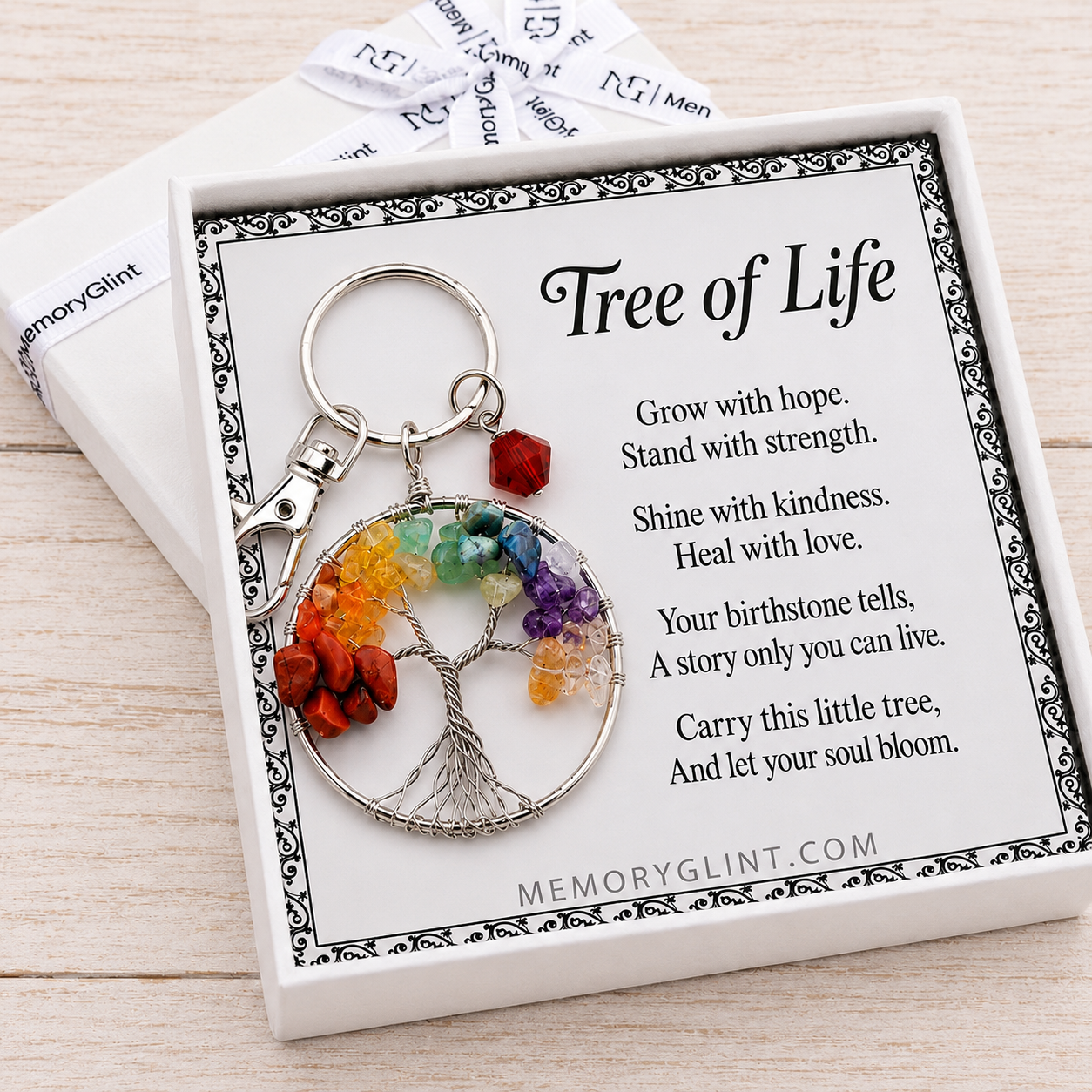 Tree of Life Keychain: Chakra Healing Crystals, Spiritual Gift Card