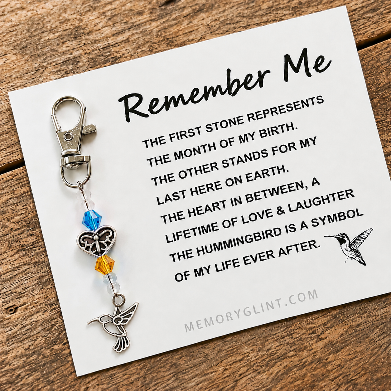 The Remember Me Poem & Charm – Hummingbird, Angel & Cross