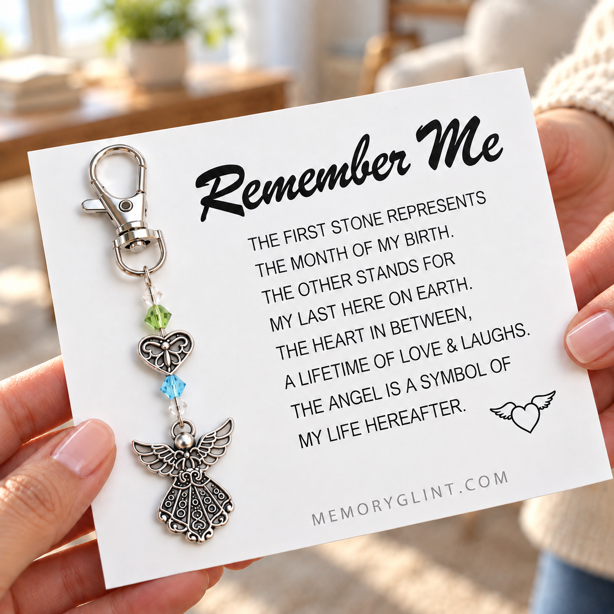 The Remember Me Poem & Charm – Angel, Hummingbird & Cross 