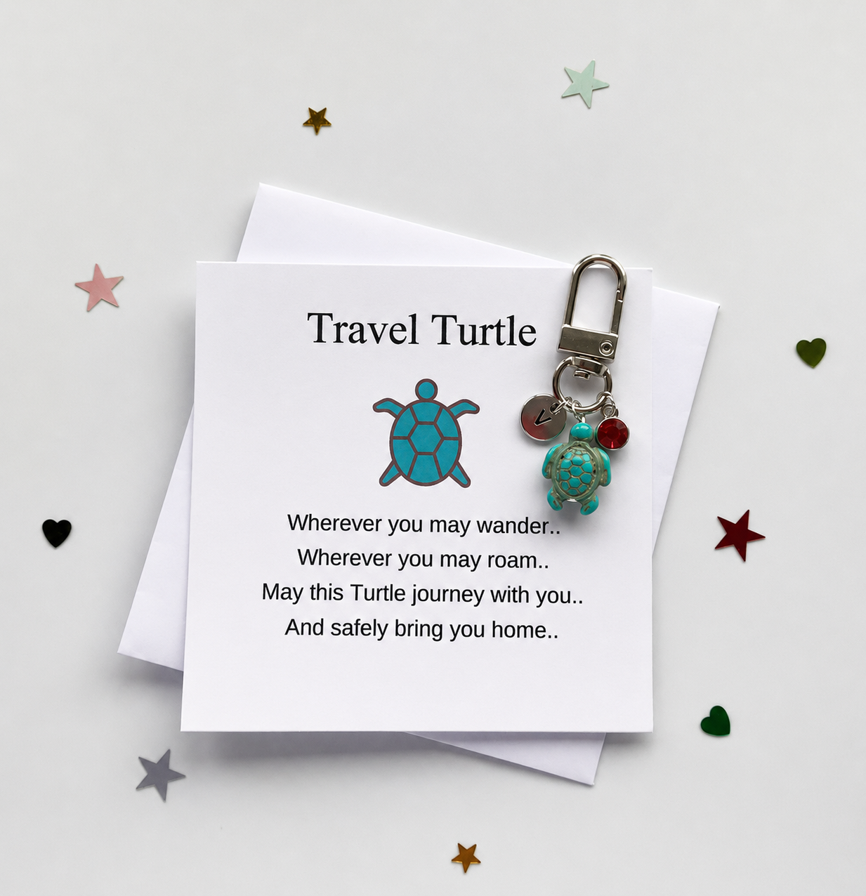 Wherever You Go – Travel Turtle Keychain with Birthstone & Initial