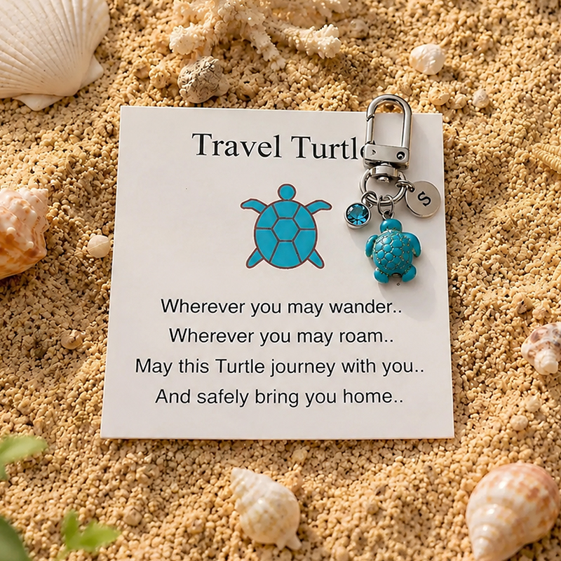 Wherever You Go – Travel Turtle Keychain with Birthstone & Initial