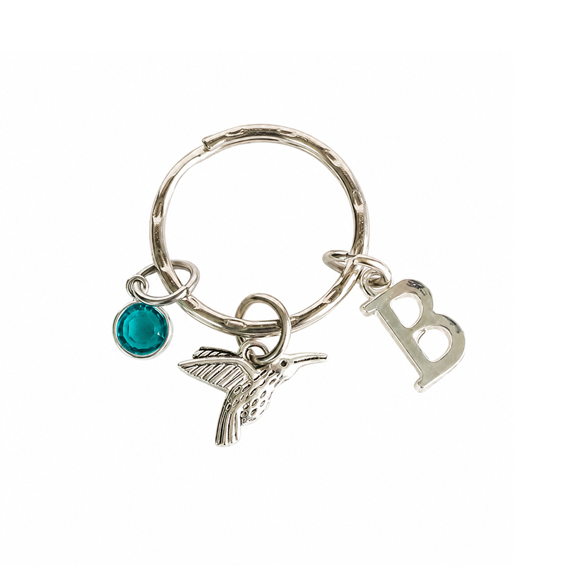 Hummingbird Keychain with Personalized Initial & Birthstone