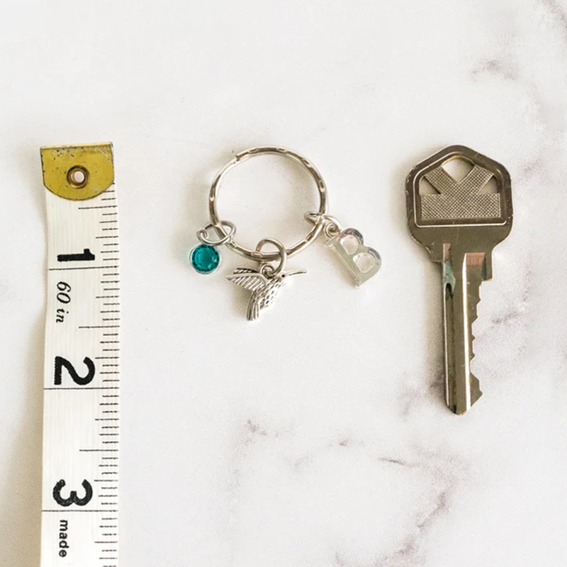 Hummingbird Keychain with Personalized Initial & Birthstone
