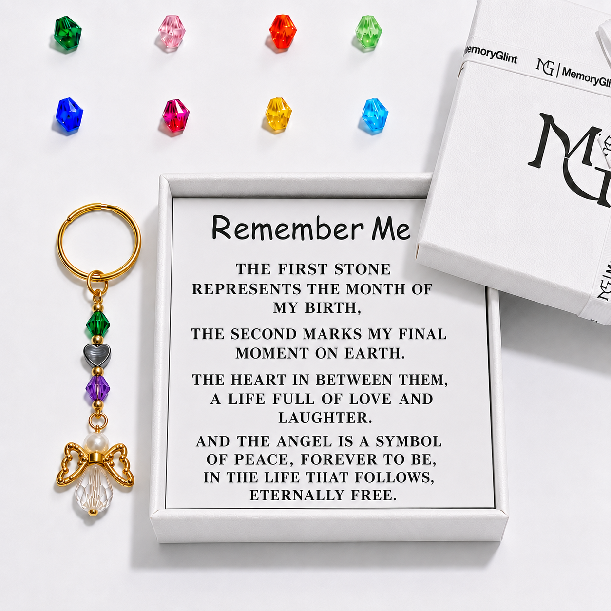 Remember Me Angel Memorial Keychain | Personalized Birthstones