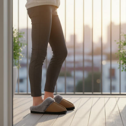 Womens Microsuede Memory Foam Slippers With Faux Fur Trim