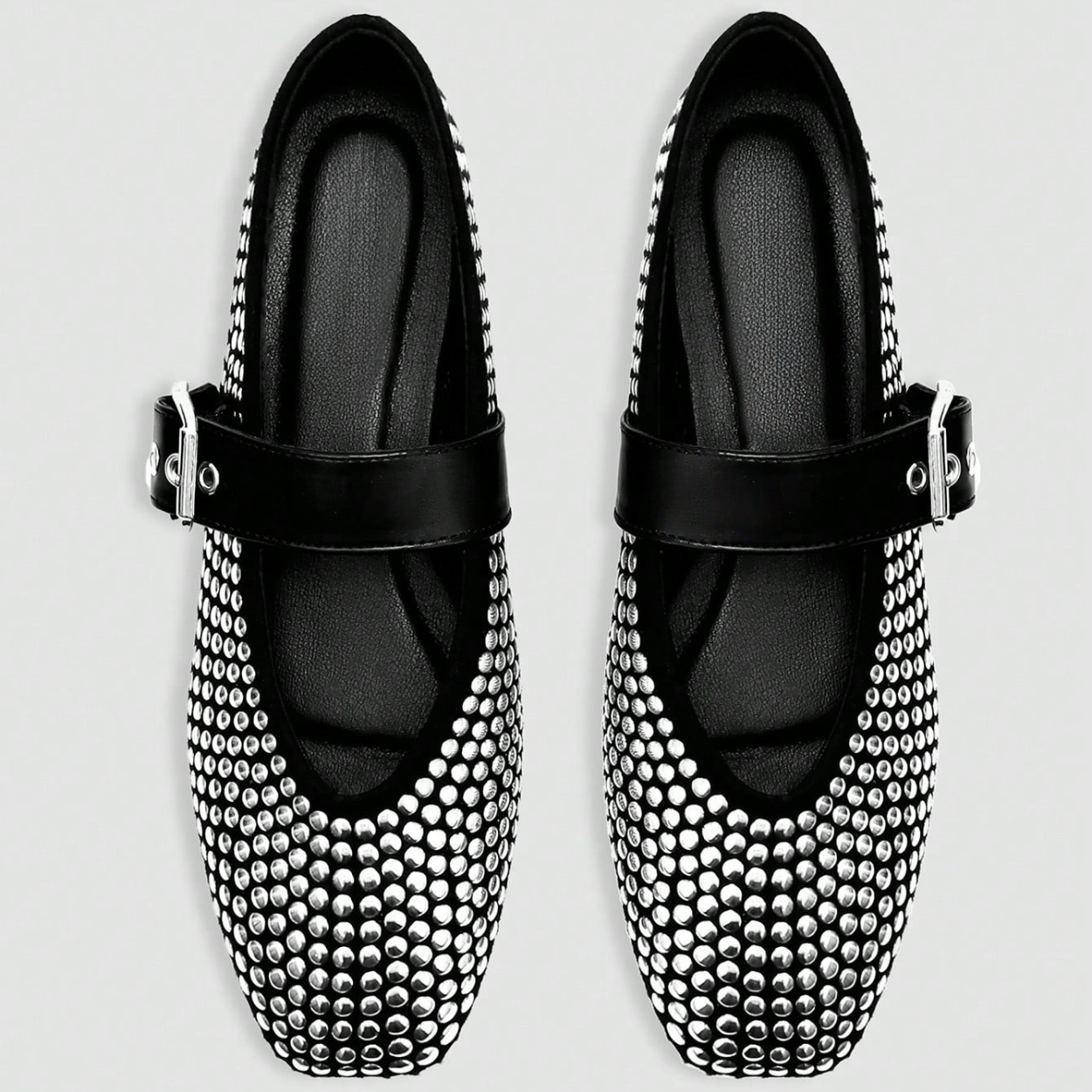 Sequin Flat Shoes With Buckle Strap For Women in Silver - Front View